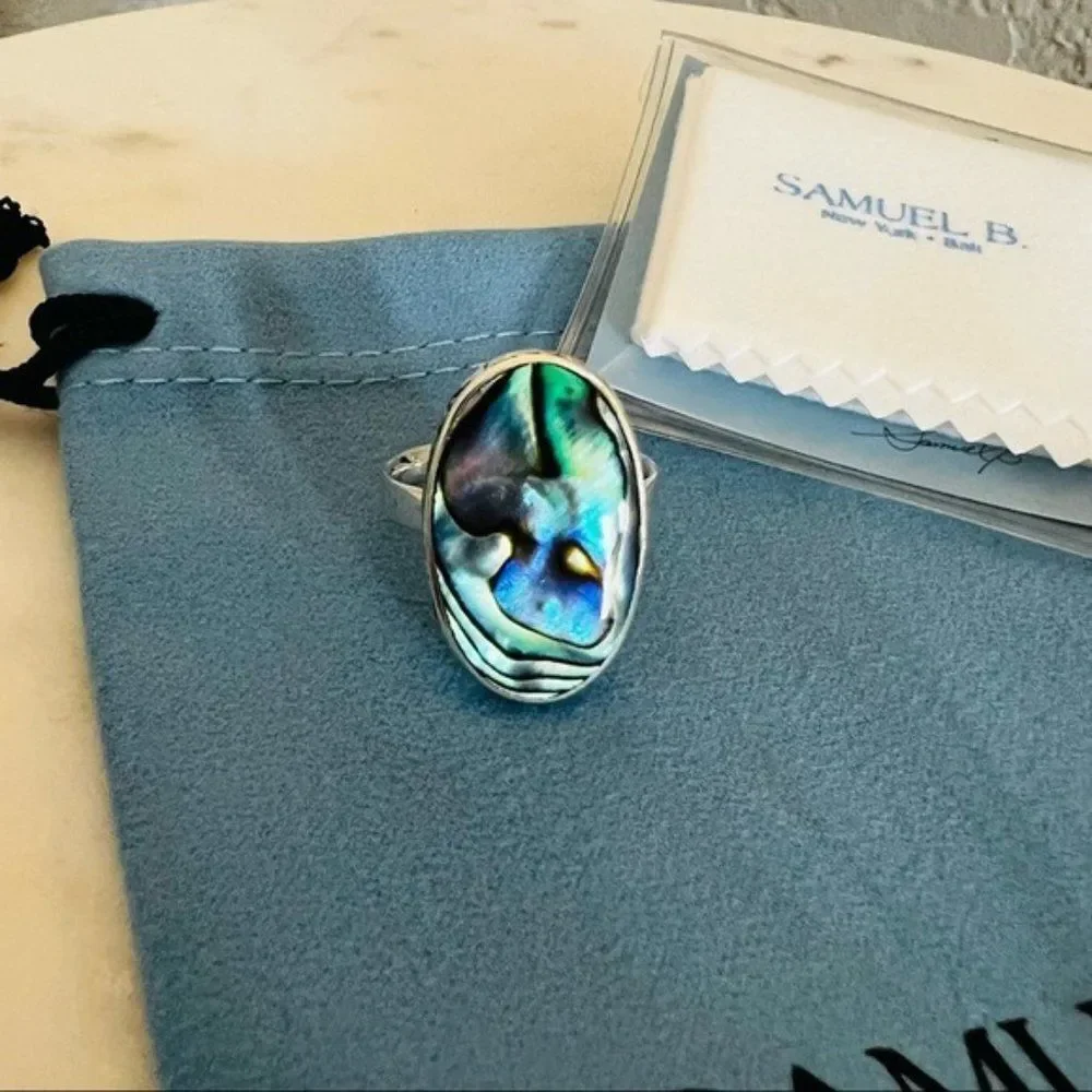 Samuel B. Sterling Silver Bezel Set Abalone Balinese Oval Ring,‎ Sizes 6, NWT